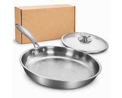 Titanium Pan Gehamerd - Inductie - Ø 28cm - Met Deksel - PFAS Vrije Koekenpannen