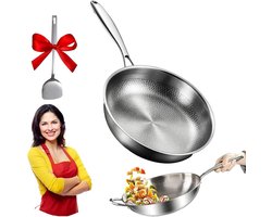 Titanium pan, multifunctionele antiaanbaklaag, gehamerde, krasbestendig, premium ongecoate titanium braadpan, compatibel met alle warmtebronnen voor het koken (deksel niet inbegrepen, 26 cm)