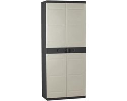 TITANIUM PLASTIKEN Hoge kast 2 deuren met planken - 70 x 44 x 176 cm - Beige en zwart - TITANIUM-bereik - Binnen en buiten
