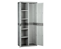 TITANIUM PLASTIKEN Hoge kast met 2 deuren en planken 70 x 44 x 176 cm Beige en Taupe TITANIUM assortiment binnen en buiten