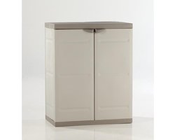 TITANIUM PLASTIKEN Lage kast met 2 deuren en planken l70 x B44 x H88 cm Beige en Taupe TITANIUM assortiment binnen / buiten