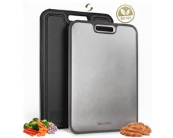 Titanium Snijplank 39 x 28 cm – Dubbelzijdig met Tarwevezel – Metalen Snijplank – Hygiënisch & Roestbestendig