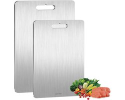Titanium Snijplank Set 2-delig - Roestvrij Staal & Antibacterieel - 34x23cm + 25x15cm - Voor Professionele Keuken en Hygienisch Koken