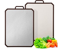Titanium snijplank voor de keuken, 2-in-1 metalen snijplank voor het snijden van vlees/groenten, dubbelzijdige snijplank van puur titanium en tarwestro, geschikt voor levensmiddelen, vaatwasserbestendig, groot formaat