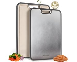 Titanium Snijplanken 2 Stuks – Dubbelzijdig met Tarwevezel – Metalen Snijplank – Hygiënisch & Roestbestendig - Vermijd Microplastics