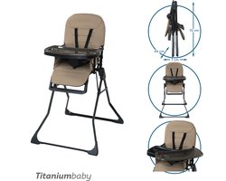 Titaniumbaby Kinderstoel Bistro Smoked Walnut / Eenvoudig reinigbare bekleding / Extra afneembaar eetblad / Verstelbaar eetblad / Compact inklapbaar design