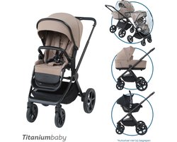 Titaniumbaby Kinderwagen SOLID Urban Taupe incl regenhoes en autostoeladapters - verstelbare duwstang - inklapbaar-reiswieg verstelbaar in 3 hoogtes -verstelbare rugleuning en voetsteun