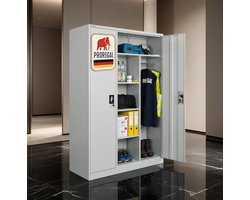 TitanPro Stalen Vleugeldeurkast 180x80x40 cm met Kledingstang en 6 Vakken – Afsluitbare Metalen Archiefkast – Garderobekast – Opbergkast voor Kantoor, Garage en Werkplaats – Lichtgrijs House&Garden