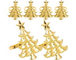 Titel: Servetringen van metaal - 6 stuks - Kerstboom servetringen - Gouden decoratieve boomringen - Voor kerstvakantie - Eettafel decoratie
