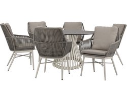 Tivoli Pasadena dining tuinset 140 cm rond 7 delig latte keramiek