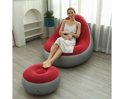 T&L Store® Opblaasbare bank - Opvouwbaar - Comfort - Releax - Binnen en Buiten - PVC - Fluwelen - Met Kruk - Rood