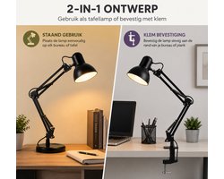 TLRGolf Bureaulamp (Zwart) – Moderne Verstelbare Tafellamp – Bureauverlichting voor Kantoor, Gaming en Studie - 1x40 Watt