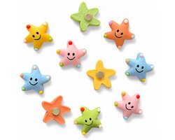 TLVX 10 stuks 3D Ster Smileys Magneten / Leuke Koelkast Magneten / Vrolijke Foto Magneet / Smile Whiteboard decoratie / Speel- en Leer Magneten / School / Boodschappenlijst / Notitie / Memo bord / Kantoor / Schoolbord / Magnetisch / Kleur Magneetjes