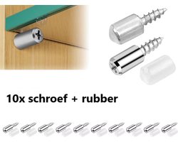 TLVX 10 stuks sterke Schroef + rubber / Plankdragers / Kastschroeven voor plank / Glas / Glazen plaathouder / 10x Zelf tappende Kruiskop schroef en 10x rubber antislip / Kledingkast plank drager / Kastplank houder / Plank steun schroeven met rubber