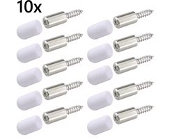 TLVX 10 stuks sterke Schroef + Wit Rubber / Plankdragers / Kastschroeven voor plank / Glas / Glazen plaathouder / 10x Zelf tappende Kruiskop schroef en 10x rubber antislip / Kledingkast plank drager / Kastplank houder / Plank steun schroeven