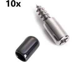 TLVX 10 stuks sterke Schroef + Zwart Rubber / Plankdragers / Kastschroeven voor plank / Glas / Glazen plaathouder / 10x Zelf tappende Kruiskop schroef en 10x rubber antislip / Kledingkast plank drager / Kastplank houder / Plank steun schroeven