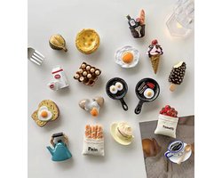 TLVX 17 stuks Zeer Sterke 3D Koelkast Magneten / Leuke Foto Magneet Stokbrood / Koffie / Brood Ei / Wijn / ijs / Keuken / Toetje / Vrolijke Speel- en Leer Magneten / School / Whiteboard / Decoratief / Boodschappenlijst / Notitie / Memo Magneetjes