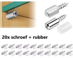 TLVX 20 stuks sterke Schroef + rubber / Plankdragers / Kastschroeven voor plank / Glas / Glazen plaathouder / 20x Zelf tappende Kruiskop schroef en 20x rubber antislip / Kledingkast plank drager / Kastplank houder / Plank steun schroeven met rubbers