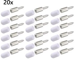 TLVX 20 stuks sterke Schroef + Wit rubber / Plankdragers / Kastschroeven voor plank / Glas / Glazen plaathouder / 20x Zelf tappende Kruiskop schroef en 20x rubber antislip / Kledingkast plank drager / Kastplank houder / Plank steun schroeven + rubber