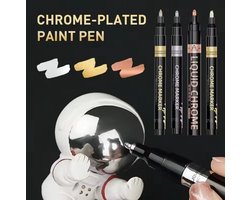 TLVX 3 stuks Chrome Marker Zilver + Goud + Koper Brons / Permanente Chrome Stift Glas / Rubber / Metaal / Papier / Kunststof / Permanente marker pen voor Auto / Motor / Scooter / Fiets / E-Bike / Fatbike / Hobby / Hoogglans Spiegel Chroom Waterdicht