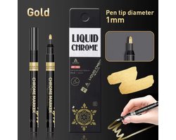 TLVX Chrome Marker Goud / Permanente Chrome Stift Gold Glas / Rubber / Metaal / Papier / Kunststof / Permanente marker pen voor Auto / Motor / Scooter / Fiets / E-Bike / Fatbike / Hobby / Bandenstift / Tyre / Hoogglans Spiegel Chroom Waterdicht