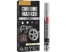 TLVX Chrome Marker stift Zilver – Permanente Chrome pen kleur Zilver voor Glas, Rubber, Metaal, Kunststof – Permanente marker voor Auto, Motor, Scooter, Fiets, Hobby – Bandenstift – Tyre Marker – Hoogglans spiegel chroom waterdicht – 1 stuks Silver