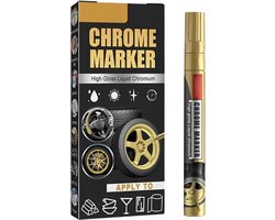 TLVX Gold Chrome Marker stift Goud – Permanente Chrome pen kleur Goud voor Glas, Rubber, Metaal, Kunststof – Permanente marker voor Auto, Motor, Scooter, Fiets, Hobby – Bandenstift – Tyre Marker – Hoogglans spiegel chroom waterdicht – 1 stuks