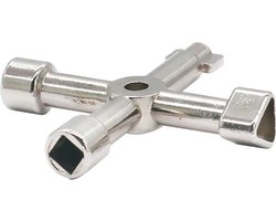TLVX Multisleutel Zilver – Multitool 4 weg sleutel Universeel – Multifunctionele Schakelkast sleutel metaal – Vierkant – Driehoek - Radiator – Paaltjes - Kraan – Gas – CV-ketel – Meterkast – Cai - Elektra kast - 1 stuks