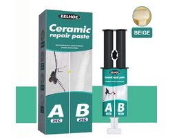 TLVX Sterke Tegel Reparatie Set Vulmiddel Pasta 2-Componenten Beige 50gr / Lijm Geschikt voor Gelige Keramiek Tegels Badkamer / Vloer / Wastafel / Badkuip / Porselein / Reparatie van Scheuren / Breuken / Deuken en Gaten / Waterproof / Hittebestendig