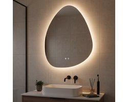 TM Loft Mirror Badkamerspiegel Asymmetrisch - Organisch - Badkamerspiegel met verlichting - Wandspiegel - 3 LED standen - dimbaar - Anti-Condens - 70x50 cm