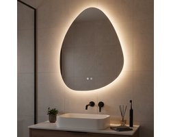 TM Loft Mirror Badkamerspiegel Asymmetrisch - Organisch - Badkamerspiegel met verlichting - Wandspiegel - 3 LED standen - dimbaar - Anti-Condens - 70x5 0 cm
