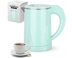 TM&DY Waterkoker - 0,6 Liter – 600W – Reis Waterkoker - Dubbelwandige Isolatie – RVS Binnenwerk – Camping Waterkoker - Automatische Uitschakeling – Mintgroen