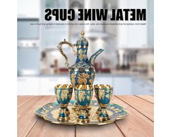 Tnfeeon Turkse Theeset - Traditionele Turkse Thee-ervaring, Vintage Metalen Pottenset met 6 Kopjes, Gemaakt van Veerkrachtige Zinklegering, Complete Portie met Wijnpot, Kopjes en Dienblad, (Gouden