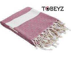 Tobeyz Baddoek Bordeaux 100% Katoen| 100 x 180 cm | - Hamamdoek - Hamam Handdoek - Spahanddoek - Saunadoek - Donker Rood