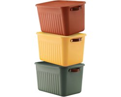 Tobeyz - Opbergbox - Opbergdoos - Opbergmand - 10L BPA-vrije Kunststof Opbergbox met Deksel – Nestelbaar en Stapelbaar – Ideaal voor Badkamer, Keuken en Speelgoedopslag - Geel, Baksteenrood, Groen