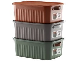 Tobeyz - Opbergbox - Opbergdoos - Opbergmand - 10L BPA-vrije Kunststof Opbergbox met Deksel – Nestelbaar en Stapelbaar – Ideaal voor Badkamer, Keuken en Speelgoedopslag - Grijs, Groen, Baksteen