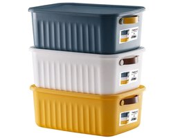 Tobeyz - Opbergbox - Opbergdoos - Opbergmand - 10L BPA-vrije Kunststof Opbergbox met Deksel – Nestelbaar en Stapelbaar – Ideaal voor Badkamer, Keuken en Speelgoedopslag - Geel, Marine, Wit