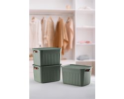 Tobeyz - Opbergbox - Opbergdoos - Opbergmand - 15L BPA-vrije Kunststof Opbergbox met Deksel – Nestelbaar en Stapelbaar – Ideaal voor Badkamer, Keuken en Speelgoedopslag - Groen