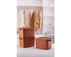 Tobeyz - Opbergbox - Opbergdoos - Opbergmand - 15L BPA-vrije Kunststof Opbergbox met Deksel – Nestelbaar en Stapelbaar – Ideaal voor Badkamer, Keuken en Speelgoedopslag - Baksteenrood