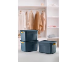 Tobeyz - Opbergbox - Opbergdoos - Opbergmand - 15L BPA-vrije Kunststof Opbergbox met Deksel – Nestelbaar en Stapelbaar – Ideaal voor Badkamer, Keuken en Speelgoedopslag - Donkerblauw