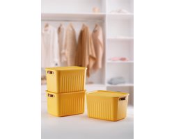 Tobeyz - Opbergbox - Opbergdoos - Opbergmand - 15L BPA-vrije Kunststof Opbergbox met Deksel – Nestelbaar en Stapelbaar – Ideaal voor Badkamer, Keuken en Speelgoedopslag - Geel