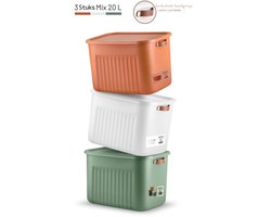 Tobeyz - Opbergbox - Opbergdoos - Opbergmand - 20L BPA-vrije Kunststof Opbergbox met Deksel - Nestelbaar en Stapelbaar - Ideaal voor Badkamer, Keuken en Speelgoedopslag - Mix Groen, Wit, Baksteenrood