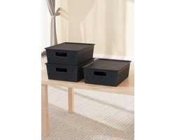 Tobeyz Opbergdozen 12L – Kunststof Opbergbox | Set van 3 | Optimale Ventilatie | Modulair Stapelbaar Systeem | Geïntegreerde Handgrepen | BPA-vrij Gerecycled Plastic | 30×40×14 cm | Antraciet