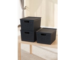 Tobeyz Opbergdozen 20L – Kunststof Opbergbox | Set van 3 | Optimale Ventilatie | Modulair Stapelbaar Systeem | Geïntegreerde Handgrepen | BPA-vrij Gerecycled Plastic | 30×40×22 cm | Antraciet