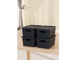 Tobeyz Seul Opbergdozen 4L – Kunststof Opbergbox | 4 Set | Optimale Ventilatie | Modulair Stapelbaar Systeem | Geïntegreerde Handgrepen | BPA-vrij Gerecycled Plastic | 27,5×18×12 cm | Antraciet