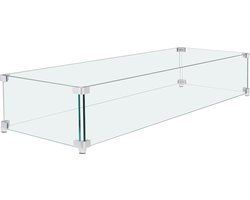Tochtschild voor Gashaarden, 595 x 190 x 165 mm, helder gehard glazen schild, 8 mm dikke vierkante plaat met harde hoeksteun en voetjes voor vuurtafels