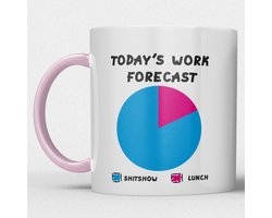 Today’s Work Forecast | Grappige Koffiemok met Tekst | Origineel Cadeau voor Collega’s & Kantoorhumor | Roze