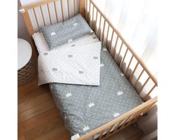 Toddler Bed Bedding Set,100% Cotton Unisex Crib Bedding Set for Boys Girls, 3 Pieces Including Duvet Cover, Pillow Case, Fitted Sheet, Kids Bedding (Crown)