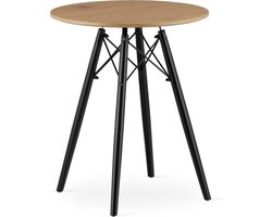 TODI-60 Ronde Eettafel, Scandinavisch Design, Blad in Eikenkleur, Zwarte Beukenhouten Poten, Geschikt voor Keuken, Eetkamer en Woonkamer, Ø60 cm