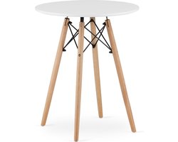 TODI-60 Ronde Eettafel, Scandinavisch Design, Wit Tafelblad, Stevige Beukenhouten Poten, Geschikt voor Keuken, Eetkamer en Woonkamer, Ø60 cm